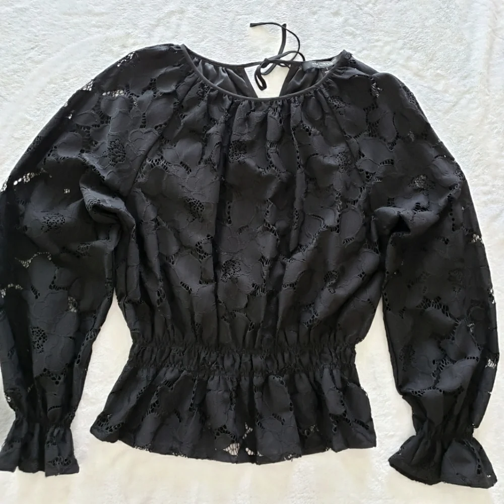 MARC NEW YORK Black Long Sleeve Lace Blouson Peplum Blouse--NWT--S - Picture 6 of 14